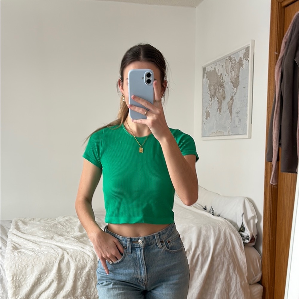 Women's Ribbed Green Crop Top